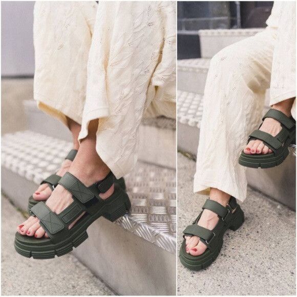 Ganni Size 38 US 8 Recycled Rubber Lug Sandal Chunky Green